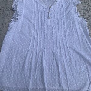 LOFT 100% Cotton White Lace Trimmed Women's Top Size Large